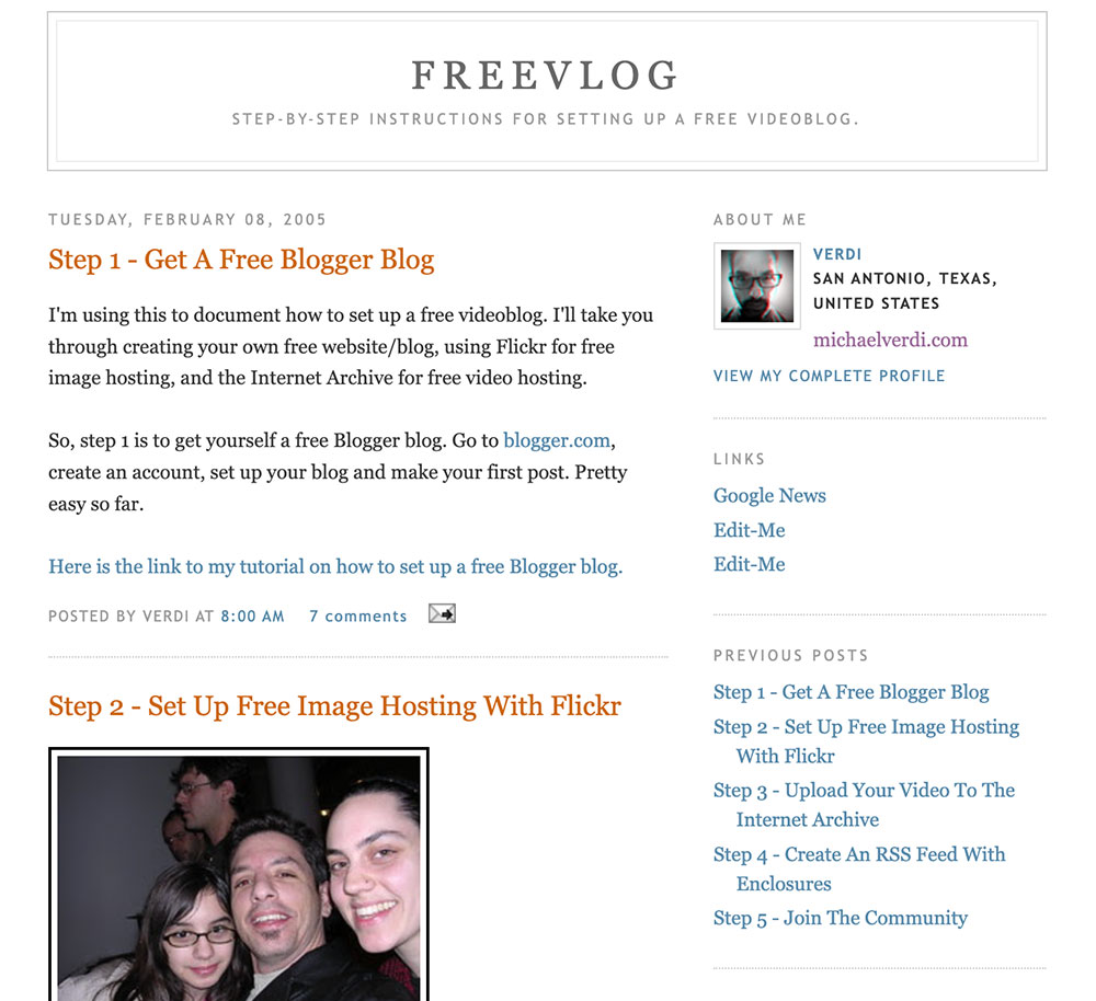 The Freevlog website on blogger.com
